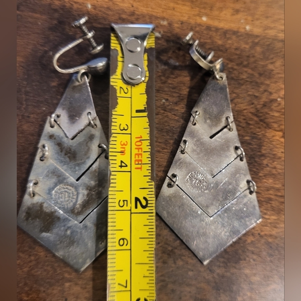 Vintage Mexico Sterling Silver & Abalone Shell Dangle Screwback Earrings - Picture 5 of 6